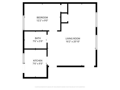 Floor plan for 2 beds, 1 bath, 675 sqft